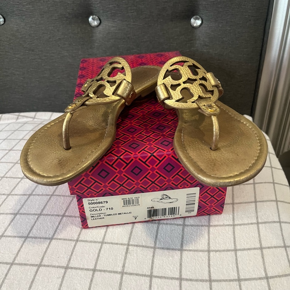 Tory Burch Miller Tumbled Metallic Sandals